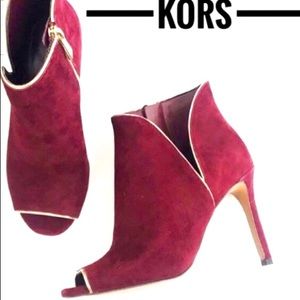 Michael Michael Kors Harper suede open toe sexy zipper ankle bootie-oxblood red